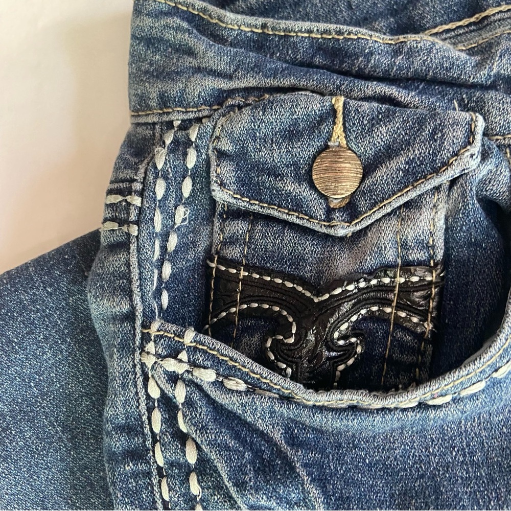 Elite Women's Bootcut Jeans Size 15/16 Medium Wash Flap Pocket Thick Stitch Y2K - Picture 7 of 8